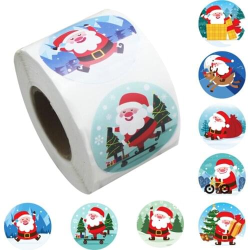 100-500pcs Merry Christmas Stickers 3.8cm Santa Circle Paper Sealing Label Stickers for Bakery Packaging Gifts decor New year