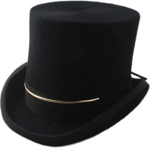 15CM Pure Wool Steampunk Fedora Hat Top Hat For Women Men President Traditional Beaver Party Hat