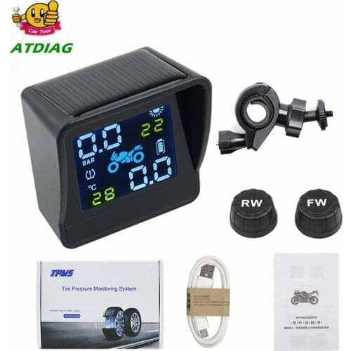 2020 Waterproof Wireless TPMS Solar Power Motorcycle TPMS Tire Pressure Monitoring Alarm System USB Charging With 2 Sensors