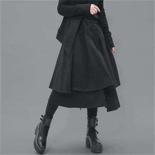 2021 spring and autumn personalized skirt multi-layer design Gangfeng irregular casual dress a word pleated skirt