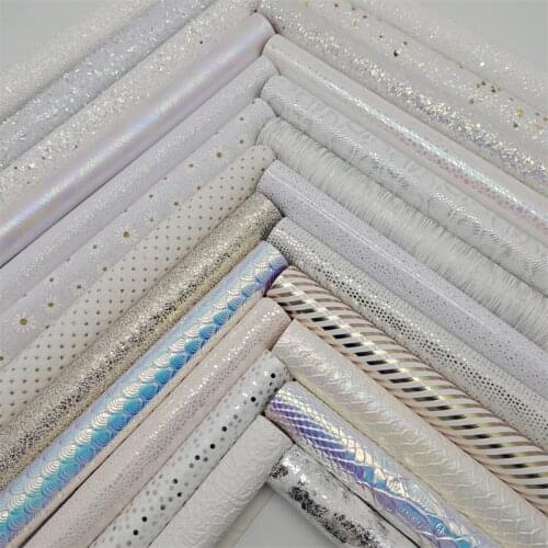 25PCS/SET White Chunky Glitter Faux Leather Lace Litchi Snake Fish Scales Ebmossed Vinyl For Earrings Bows DIY 21X29CM GM3500