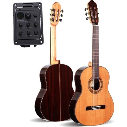 Finlay 39 inch Handmade Spanish guitar,With SOLID Cedar Top/Rosewood,with Pickup tuner,Electic classical guitarras+hard case
