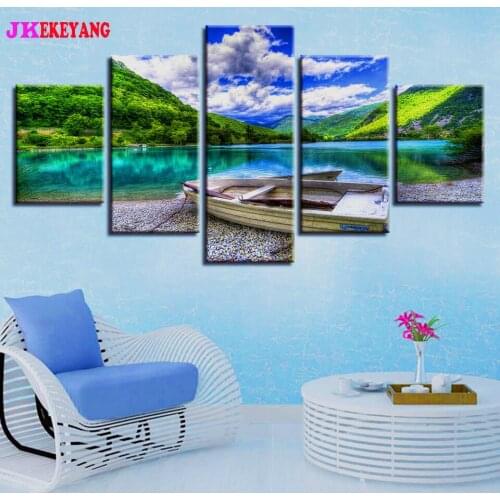5pcs 5D Diy Diamond embroidery"Beautiful lake white clouds"Cross Stitch full square diamond painting,puzzle Y4566