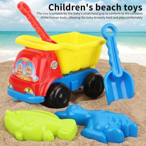 5pcs Colorful Cartoon Shape Beach Truck Toy Set Kids Attractive Sand Loading And Unloading Truck Model Beach Sand Playing Toy