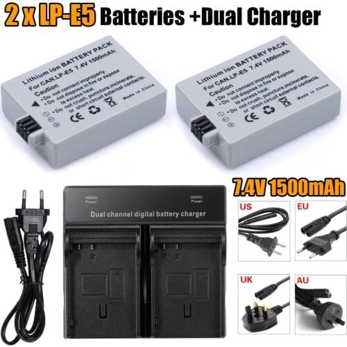 1500mAh 7.4V LP-E5 LPE5 LP E5 Camera Battery With Dual Channel Charger For CANON 450D 500D 1000D KISS X2 X3 F Rebel XS XSi T1i