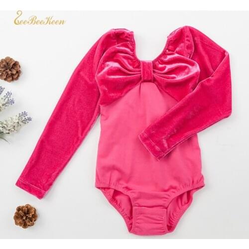 Purple/rose Ballet Dance Leotard Long Sleeve Velvet Winter Ballet Dancewear Ballerina Kids Clothes Girls Gymnastics Leotards