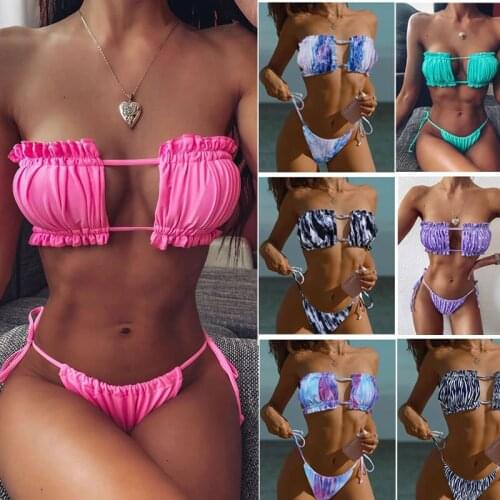 Bikini 2021 Cross Border Amazon Split Swimsuit Pleated Hollow Sexy Bikini Women Swimsuit Women Plus Size Swimwear