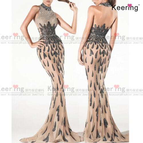 Large Size Hand-made Rhinestone Patches Charbel zoe For Mermaid Long dress. WDP-047