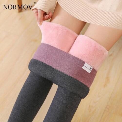 NORMOV Winter Casual Trousers Women High Waist Elastic Thick Skinny Pants Pink Velvet Cotton Comfortable Warm Sweatpants Women