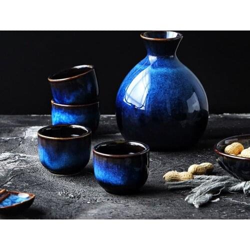 Guopin Household Japanese Sake 5PCS/ Set Blue Mini Ceramic Flask Decoration Furnishings Floral Accessories Hip Flask