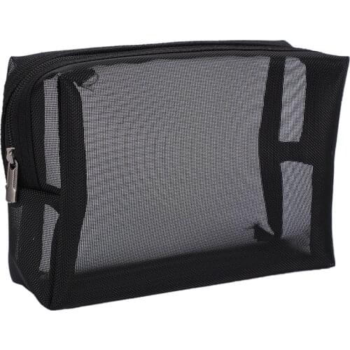 Black Mesh Makeup Bag See Through Zipper Pouch Travel Cosmetic and Toiletries Organizer Bags Pack of 3(S,M,L)
