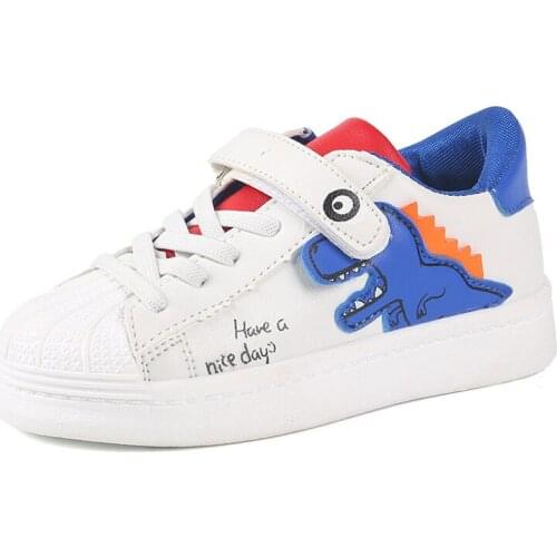 Baby Cartoon Dinasour Hook Sports Shoes Boys Autumn Breathable Running Shoes Girls Fashion Students White Sneakers