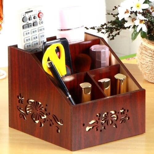 Classic Design, Wood Desk Organizer Tilt 3 Dividers Pencil Remote control Holder Makeup Caddy Storage Box Desktop Organiser