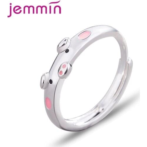 Lovely Design Genuine 925 Sterling Silver Rings Cute Piggy Pattern Adjustable Finger Rings For Women Girls Lovers Promise Rings