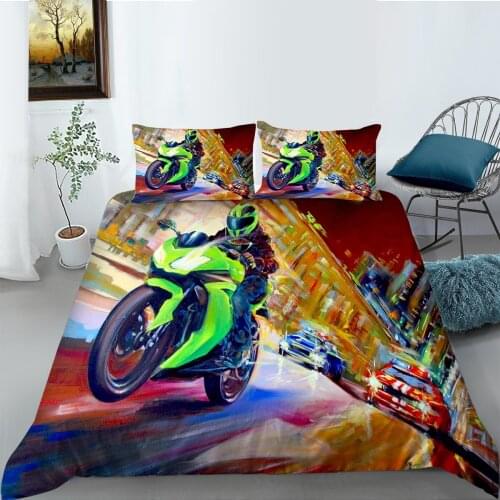 3D Bedding Set Motorcycle Printed Fashionable Highend Polyester Bedclothes King Full Double Single Size Room Decor