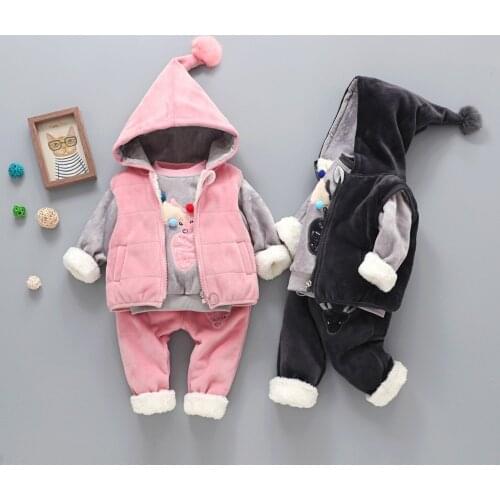 Spring Autumn Winter Baby Boys Girls Pleuche Sport Set Thicken Vest+T-shirt +Pants 3pcs/sets Boys Baby Clothing Set Baby Set
