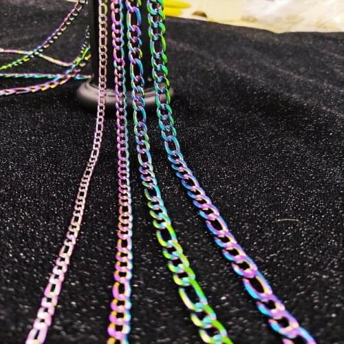 Fashion Stainless Steel Width 3mm/4mm/5mm/6mm Colorful Figaro Link Chain Necklace Jewelry Curb For Pendant Men Women Chunky Gift