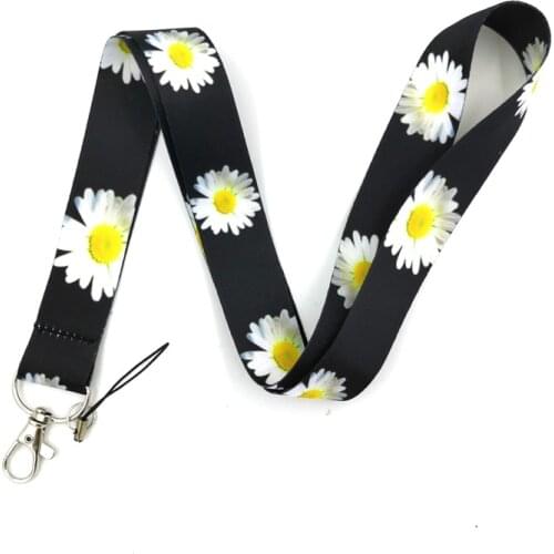 Daisy Flower Neck Strap Lanyard For Keys Hang Rope Keychain Lanyards ID Card Badge Holder Keycord Webbing Ribbon Keyring