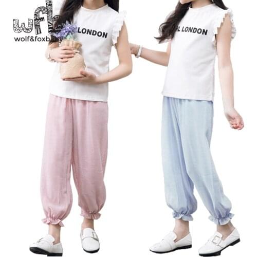 Retail 3-10 years children summer pants boys and girls leggings nine points loose pants