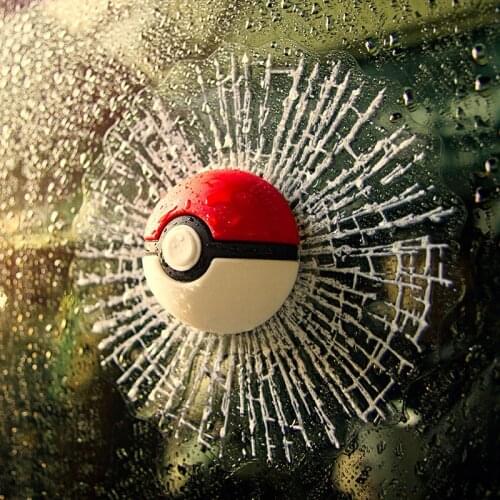 TAKARA TOMY Gift Self Adhesive Prank Pokemon 3D Ball Hits Glass Car Sticker Crack Decal Simulation Broken Home Decoration