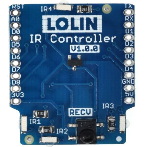 IR Controller Shield V1.0.0 for LOLIN D1 mini Infrared sensors 4x 940nm emitter 1x 38kHz receiver