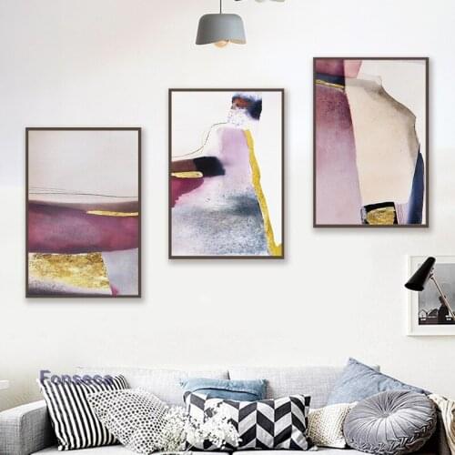Modern Abstract Blue Gold and Red HD Print Poster Watercolor Geometric Mountain Canvas Painting for Living Room Home Decor