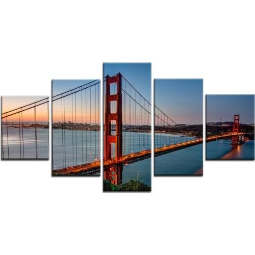 Modern Wall Painting Golden Gate Bridge 5 Pcs Print on Canvas Oil Painting For Home Decor Custom