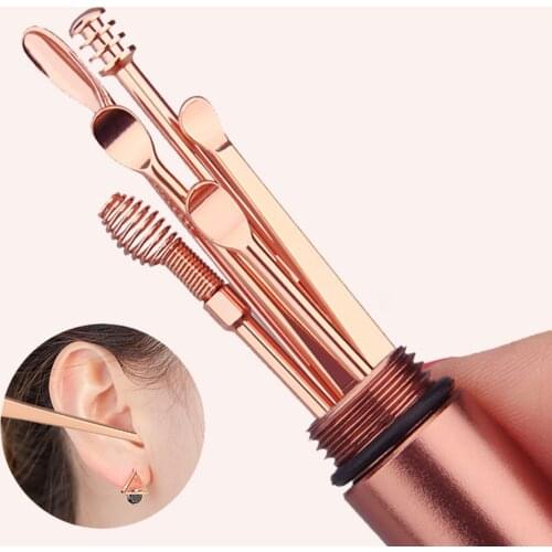 6pcs/Set Stainless Steel Spiral Ear Pick Spoon Kit Ear Wax Removal Cleaner Multifunction Portable Ear Pick Ear Care Beauty Tools