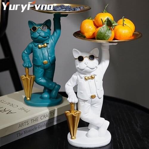 YuryFvna Statue Bulldog Statue Storage Tray Resin Art Home Decoration Sculpture Figurine Animal Lover Collection Figurine