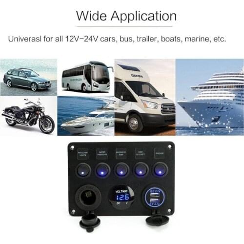 Universal ATV Marine Boat 5 Gang Circuit Breakers LED Rocker Switch Panel
