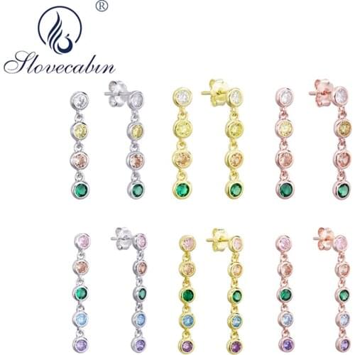 Slovecabin 925 Sterling Silver Rainbow Zircon Drop Earrings Gold Piercing Pendientes Wedding Fine Jewelry Making Women Gift