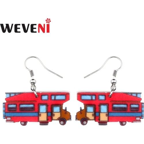 WEVENI Statement Acrylic Camper Van Camping Car Earrings Drop Dangle Cartoon Funny Jewelry For Women Girls Teens Gift Wholesale