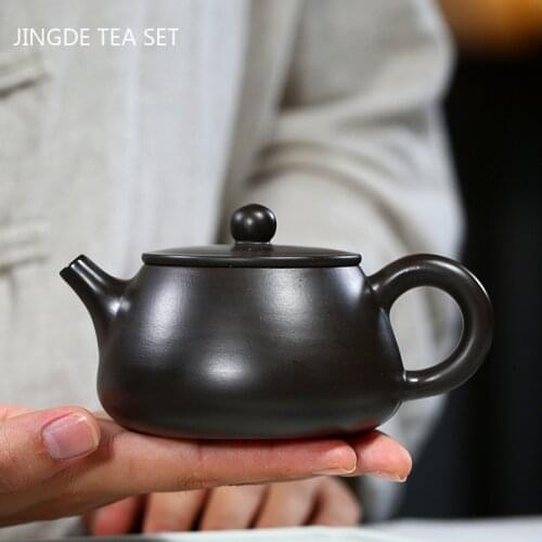 Yixing Handmade Tea Pot Purple Clay Stone Scoop Teapot Kettle Raw Ore Black Mud Teaware Tie Guanyin Chinese Tea Ceremony 170ml