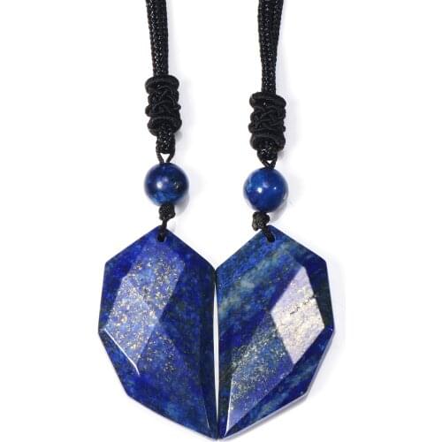 YJXP Healing Gemstone Matching Heart Couples Necklace Natural Crystal Stone Pendant Necklace Adjustable Rope Valentines Gifts