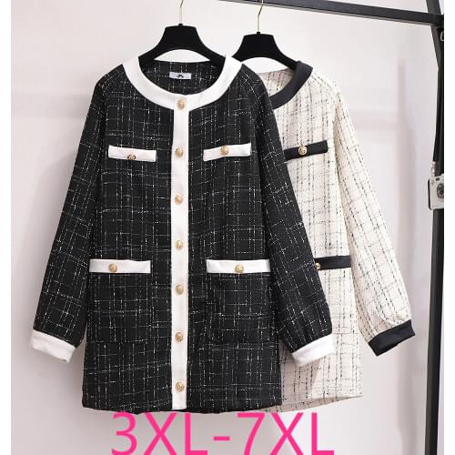 New Ladies Autumn Winter Plus Size Long Jacket For Women Large Long Sleeve Loose Pocket Plaid Button Coat 3XL 4XL 5XL 6XL 7XL