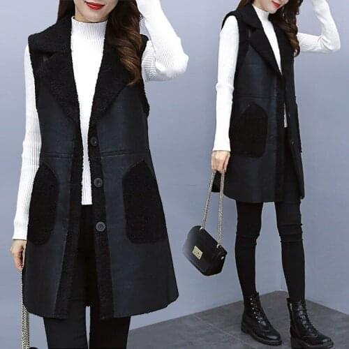 Vest Jacket Plus Size Womens 2020 Autumn and Winter New Long Lamb Wool Fashion Patchwork Casual Waistcoat Suit Collar Coat y347