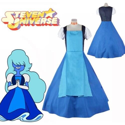 2020 Movie Steven Universe Sapphire Cosplay Dress Women Blue Dress Princess Fancy Dress Halloween Cosplay Costume any size