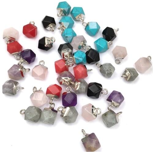 Fashion Natural Stone Amethysts Pendant Geometric Quartz Crystal Charms Pendants for Jewelry Making DIY Necklace Earrings 1Pcs
