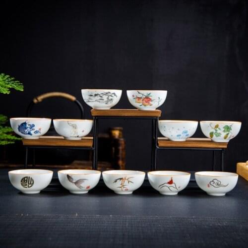 10pcs Dehua high white ceramic tea cup tea cup Kung Fu tea set small bowl cup tea cup blue and white single cup custom logo