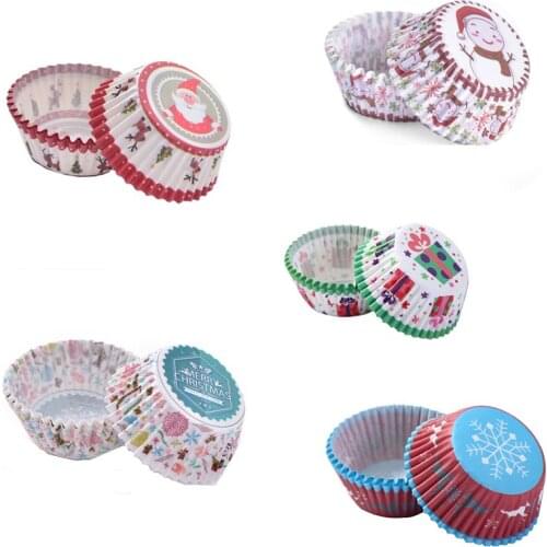 100Pcs/Lot Christmas Santa Claus Paper Cake Cup Cupcake Liners Baking Tray Mold Cake Decorating Tools With PVC Box