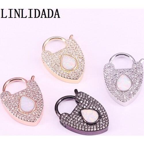 5Pcs Plating cz opal charm clasp,cubic zirconia micro pave Heart charm pendant,fashion cz jewelry making, findings