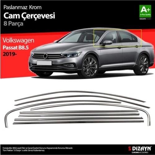 Car Accessories Vw Passat B8.5 Chrome Glass Frame 8 Piece 2019 Model And Above A + Quality Fast Polish Gift