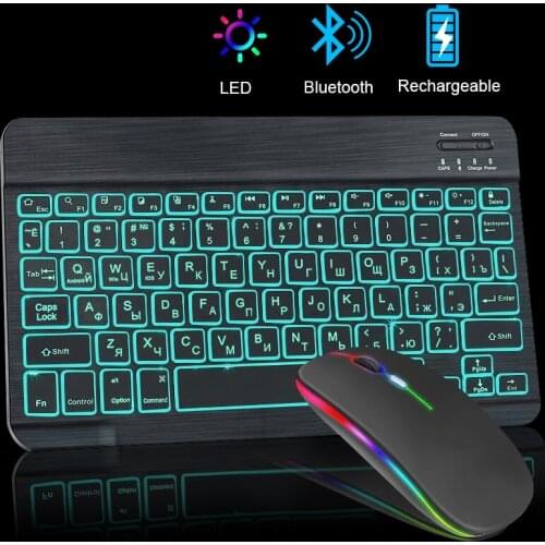 RGB Bluetooth Keyboard and Mouse Rechargeable Wireless Keyboard Mouse Russian Spainsh Backlight Keyboard For Tablet ipad Laptop