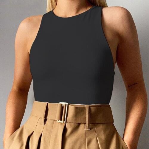 Sexy Summer Black Off Shoulder Sleeveless Tank top Bodysuit 2021 New Fashion White O-Neck Streetwear Women Casual Solid Clothing