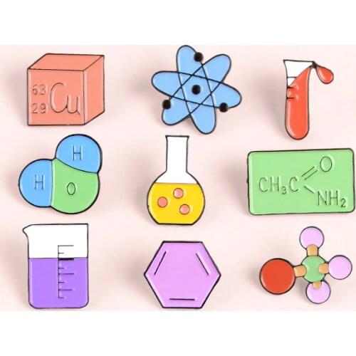 9 styles Chemistry Collection Enamel Pin Molecule Appliance Brooch Denim Jeans shirt bag gift for Chemistry Lovers Graduate