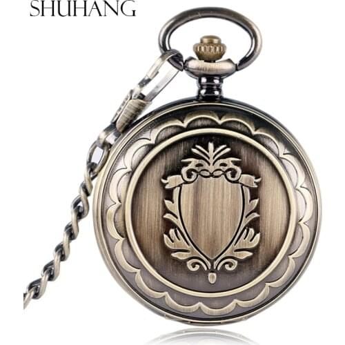 SHUHANG Skeleton Watches Fasgion Shield Case Luxury Mechanical Wind Up Pocket Watch Stylish Bronze Vintage Womens Mens Gifts