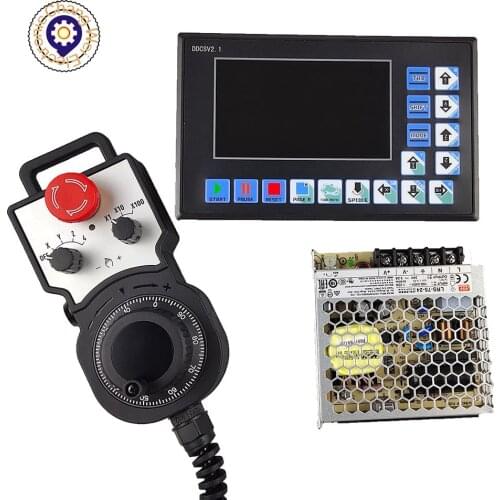 DDCSV2.1,3-axis 4-axis cnc motion controller cnc kit controller + handwheel +75W power supply support G code Support U disk read