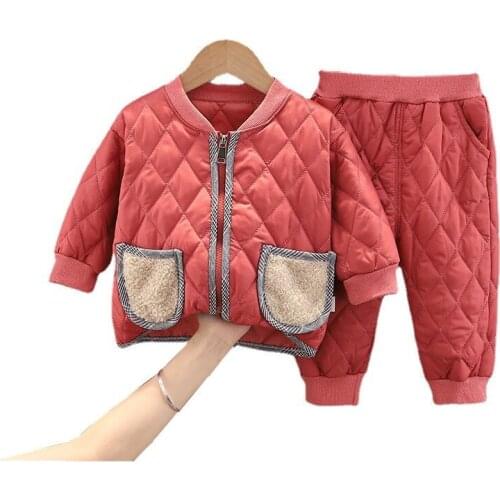 New Children Thick Cotton Clothing Kids Boys Girls Coat Pants 2Pcs/Sets Toddler Zipper Tops Casual Costume Winter Baby Clothes