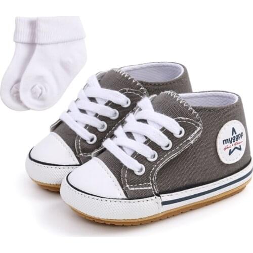 Baby Canvas Classic Sports Sneakers with Sockes Newborn Baby Boys Girls First Walkers Infant Soft Sole Anti-slip Baby Shoes