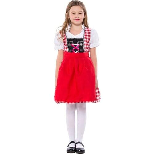 Girl Bavarian Oktoberfest Costume Kids Germany Beer Costumes Children Waiter Uniforms Party Maid Clothes S-XL
